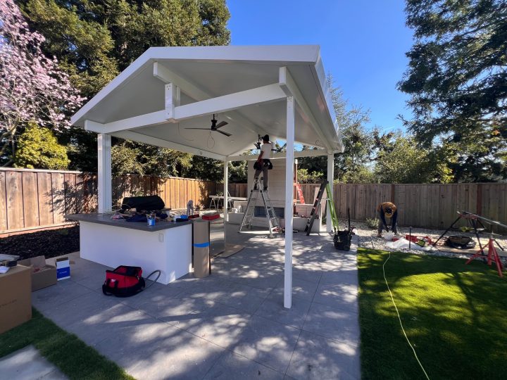 Covered patio and outdoor kitchen in Danville while finish materials were installed.