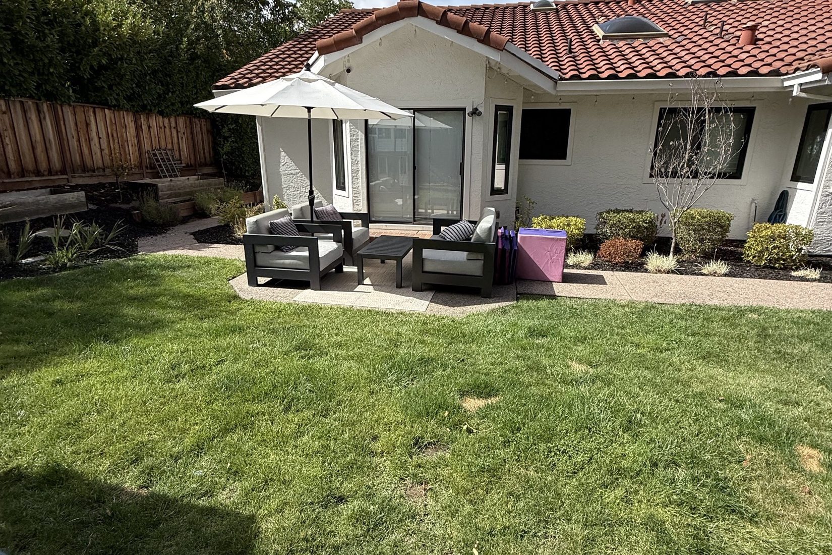 Existing Danville backyard patio and lawn before the detached patio cover construction.