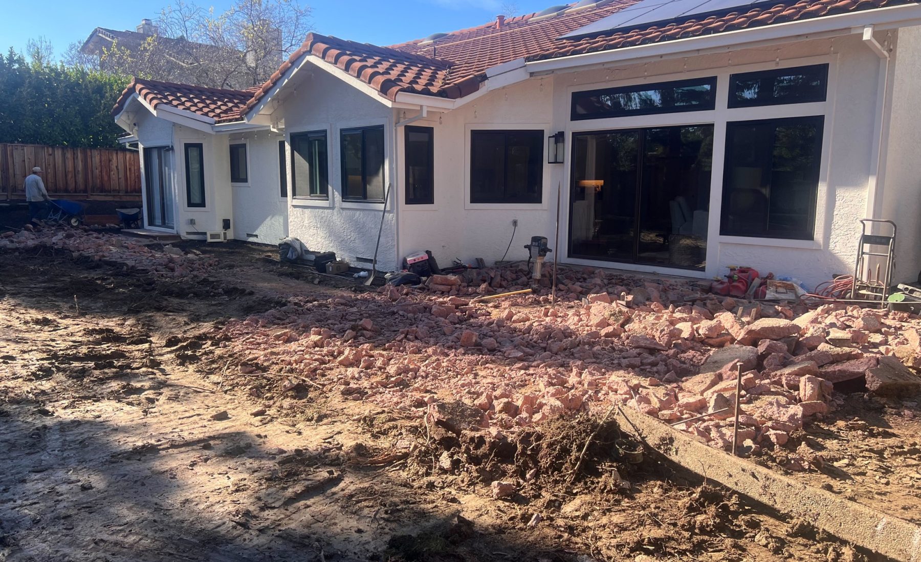 Excavated Danville backyard at the start of detached patio cover and outdoor living construction.