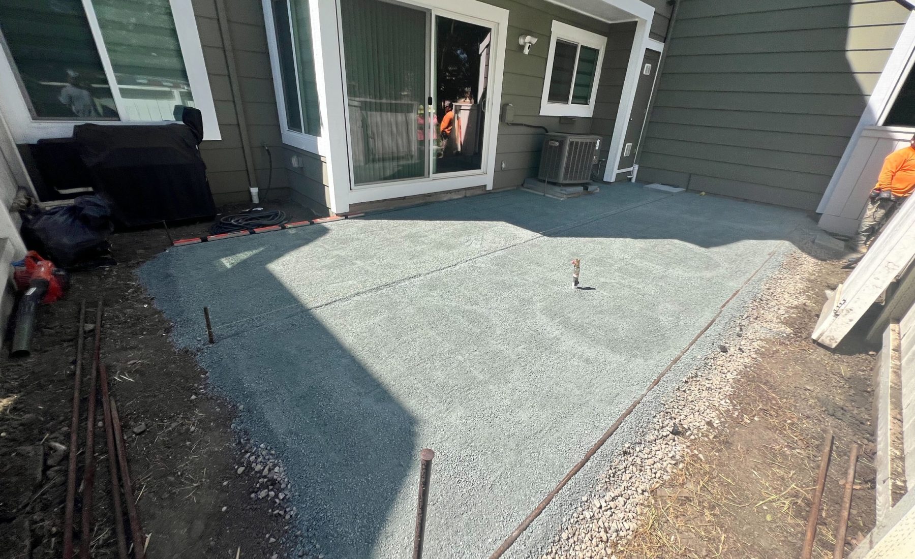 Pleasanton backyard patio base preparation before the louvered patio cover and paver patio installation by FG Pavers and Turf.